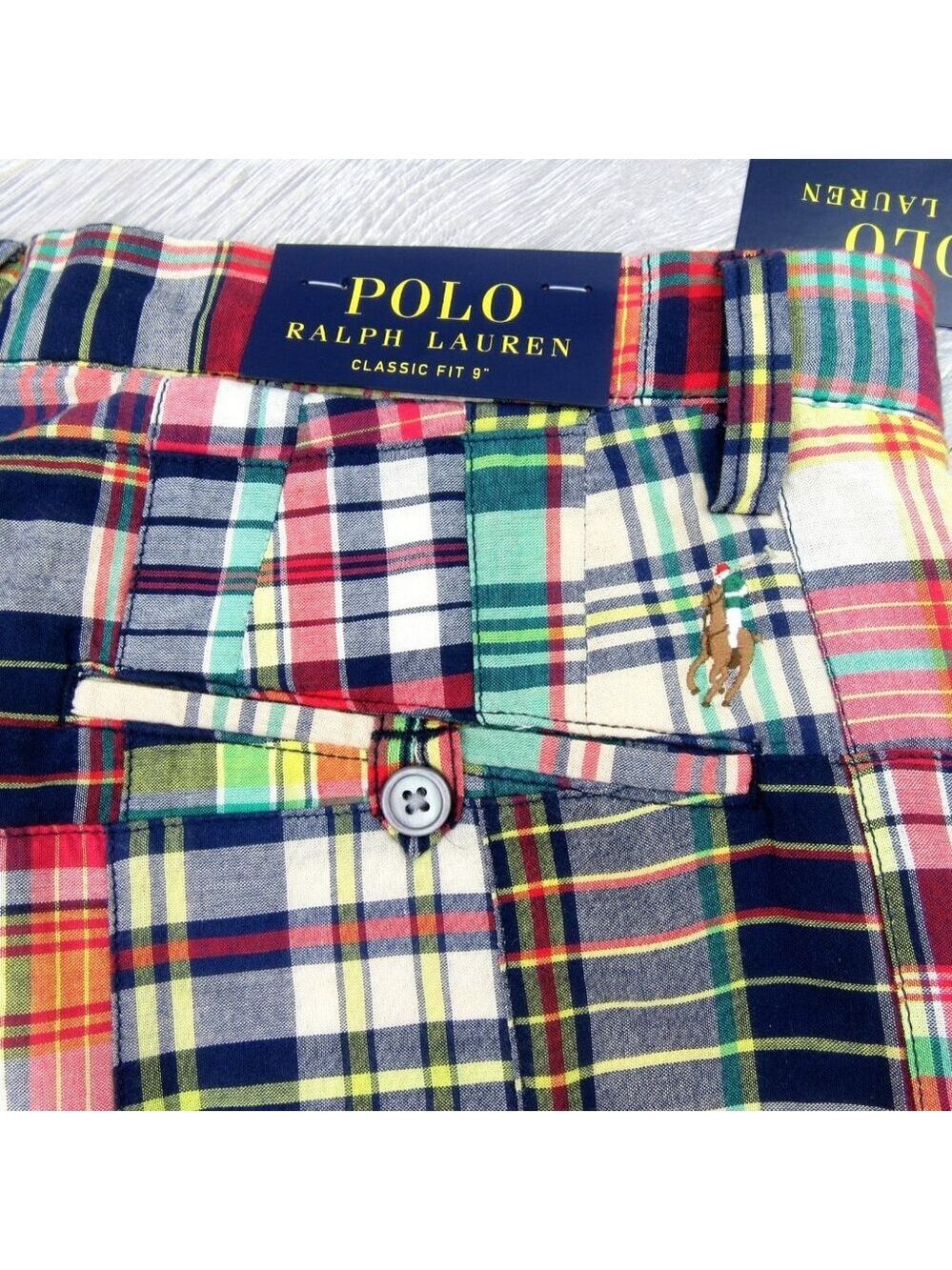 Polo Ralph Lauren Patchwork Madras Chino Shorts Classic Fit 9" Men's Size 30 NEW - Picture 9 of 15
